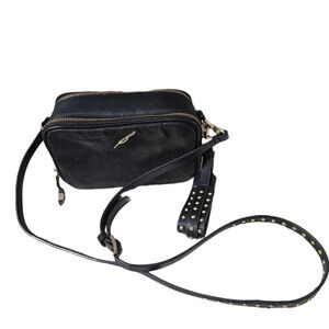 Brian Atwood Black Leather Convertible Crossbody Clutch Bag Studs